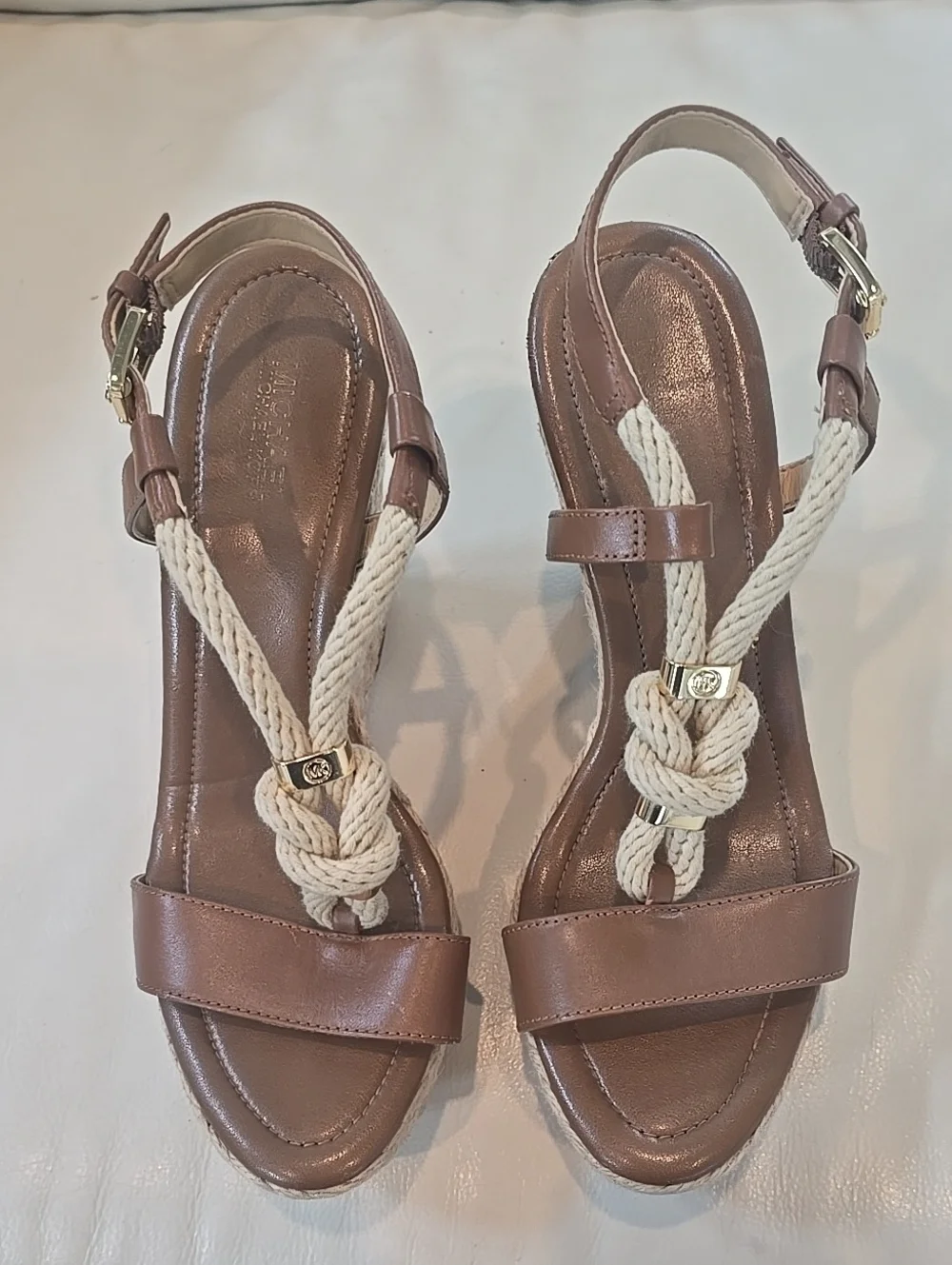 Michael Kors Woven Rope Knot Wedge Sandals - Brown Size 7